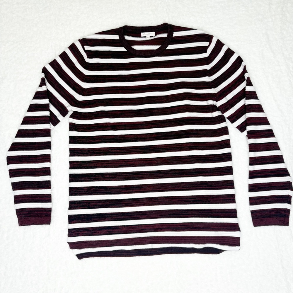 Talbots Women's Sweater M White Red/Black Stripes Crewneck Textured Nautical